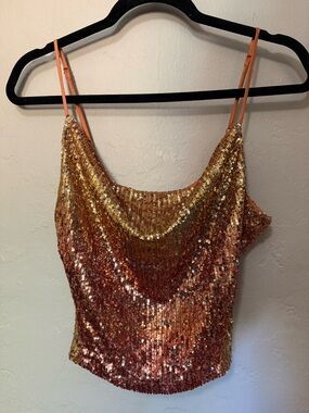 Free People Sequin Cowl Tank Top - Gold & Copper